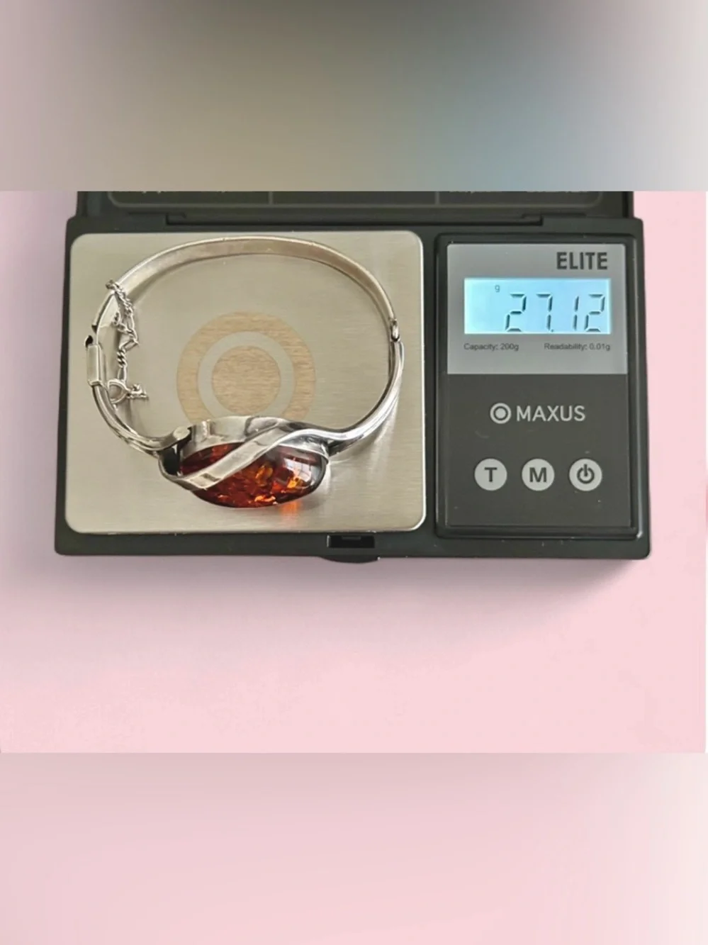 Oversized Baltic Amber & Sterling Silver Modernist Cuff Bracelet (Vtg) - Picture 10 of 15